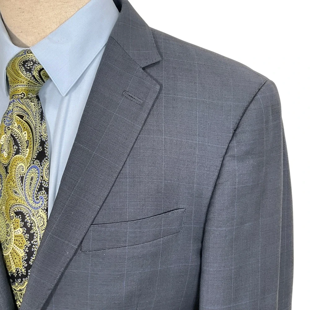 Peter Millar Paul Simon Jacket Men Gray Blue Plaid‎ 2 Button Blazer Canada